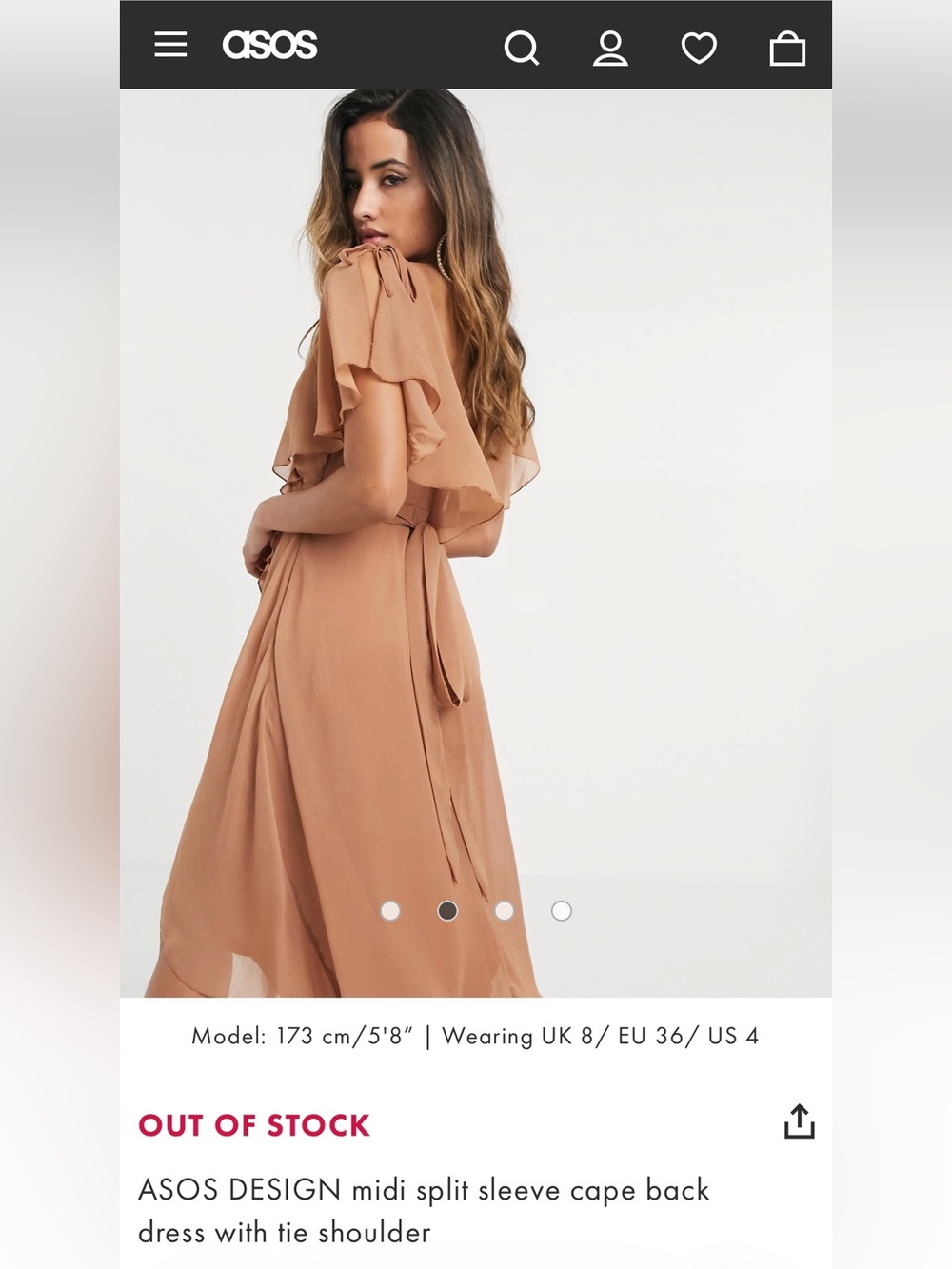 NWT - ASOS Flowy High-Low Ruffle Dress in Tan - Picture 2 of 5